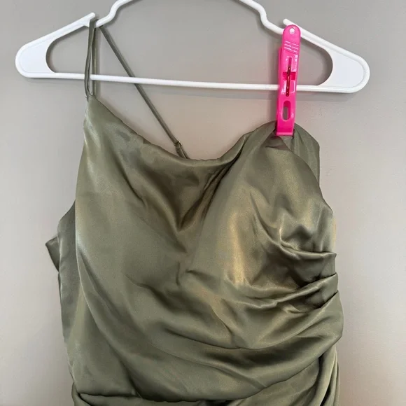 Elegant Olive One Shoulder Formal Dress - Picture 2 of 5